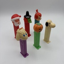Vintage PEZ Dispenser Lot of 6 - With Feet - Snoopy Santa Witch Pebbles