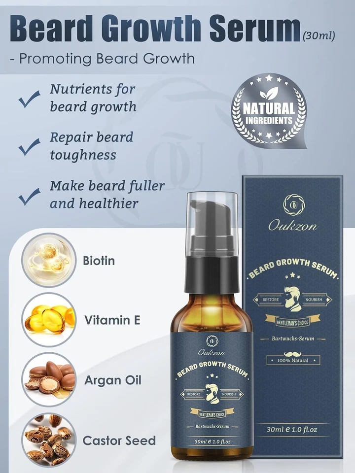 Bartwuchsmittel Wachstum Set Bartwuchs Bartroller Beard Bartöl Bart Growth Kit - Bild 3 von 4