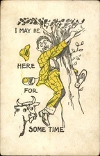 Humorous Vintage Postcard Boy in Tree - Manitowoc, WI 1908