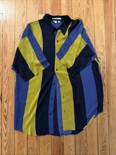 VINTAGE KIKIT MAURICE SASSON 100 SILK MEN'S XL STRIPED SHIRT Blue Green Short S