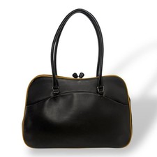 PRADA Triangular Logo Plate Hand Bag Tote Bag Leather Brown w/ White Tag