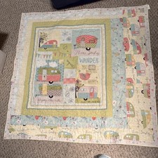 Vintage Handmade Baby Quilt Campers