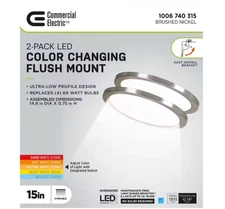 15in Brushed Nickel New Ultra-Low Profile Integrated LED Flush Mount 5CCT 2pack