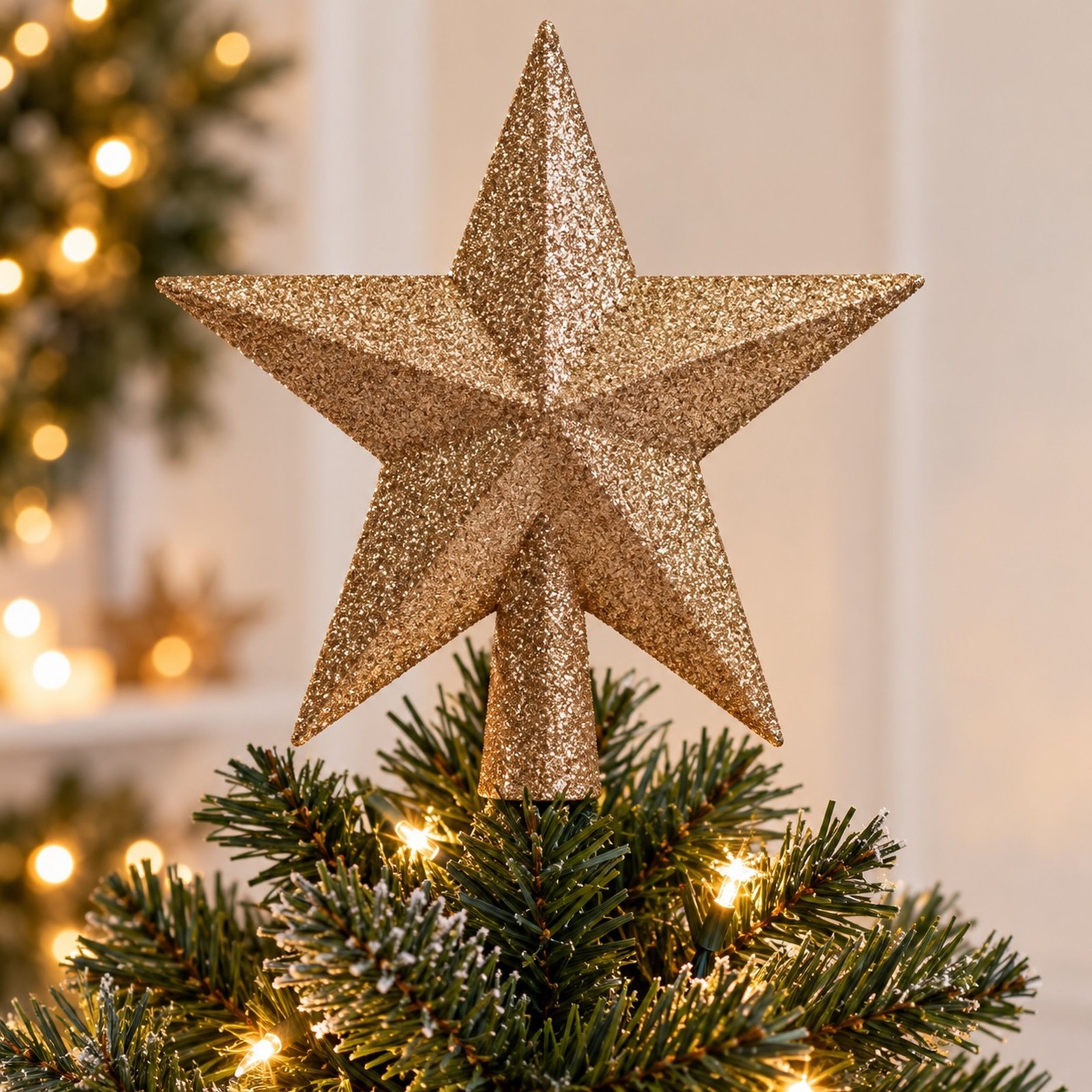 Christmas tree topper star - caramel brown christmas tree decoration - 19cm glitter finish star tree topper - brown christmas tree topper. - Image 2
