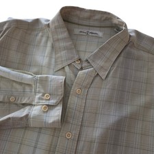 Tommy Bahama Mens Button Down Shirt Tan Plaid 100 Silk Long Sleeve XL