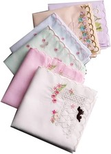Assorted Ladies Novetly Embroidered Cotton Soft Handkerchiefs Scalloped Hankies