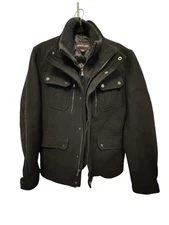 Michael Kors Men's Wool Blend Pea Coat Field Jacket Medium Black Classic Zip Up