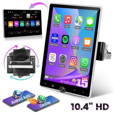 Single 1DIN Auto Rotatable Screen 10.4'' Android 15 Car Stereo Radio GPS 2+64GB