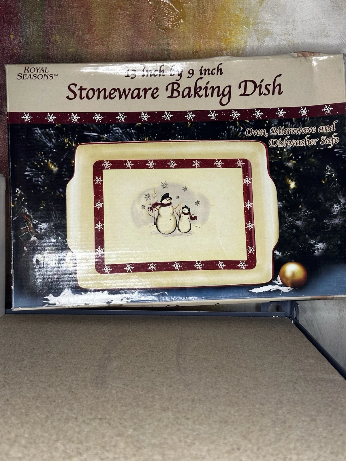 Vintage Royal Seasons Stoneware SNOWMAN RECTANGULAR Baking 13" X 9" Dish