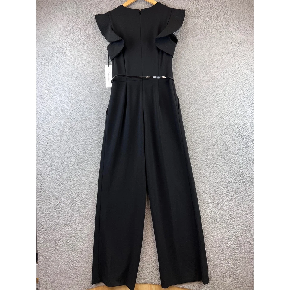 Nuevo Vestido Mono Calvin Klein Negro Manga Acampanada Pierna Ancha Cinturón 4 Foto 2 de 4