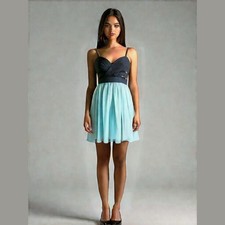 Hailey Logan By Adrianna Papell Mini Dress Woman's 3/4 Formal Black Green Dance