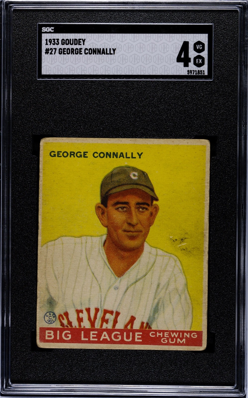 1933 Goudey #27 George Connally Cleveland Indians SGC 4 VG-EX Awesome Card!