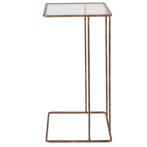 Modern Iron Square Accent Side End Table 12" Wide Gold Glass Living Room House - Picture 4 of 5
