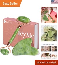 IcyMe Gua Sha Jade Roller Facial Tools Face Roller and Gua Sha Set for Puff...