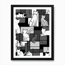 Black Cats Fabric Art Print Framed Wall Art Poster Canvas Print Picture