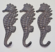 Cast Iron Seahorse Wall Hook- Set of 3 - Decor Brown Hanger Beach Nautical