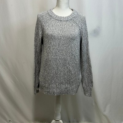 Aerie Gray & White Knit Sweater Crew Neck Long Sleeve Womens Small