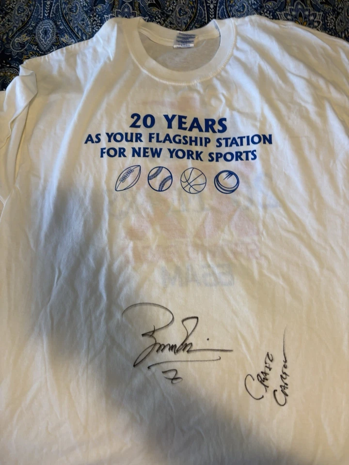 Camisa Blanca Firmada WFAN Sports Radio Craig Carton & Boomer Esiason Autos Foto 4 de 4