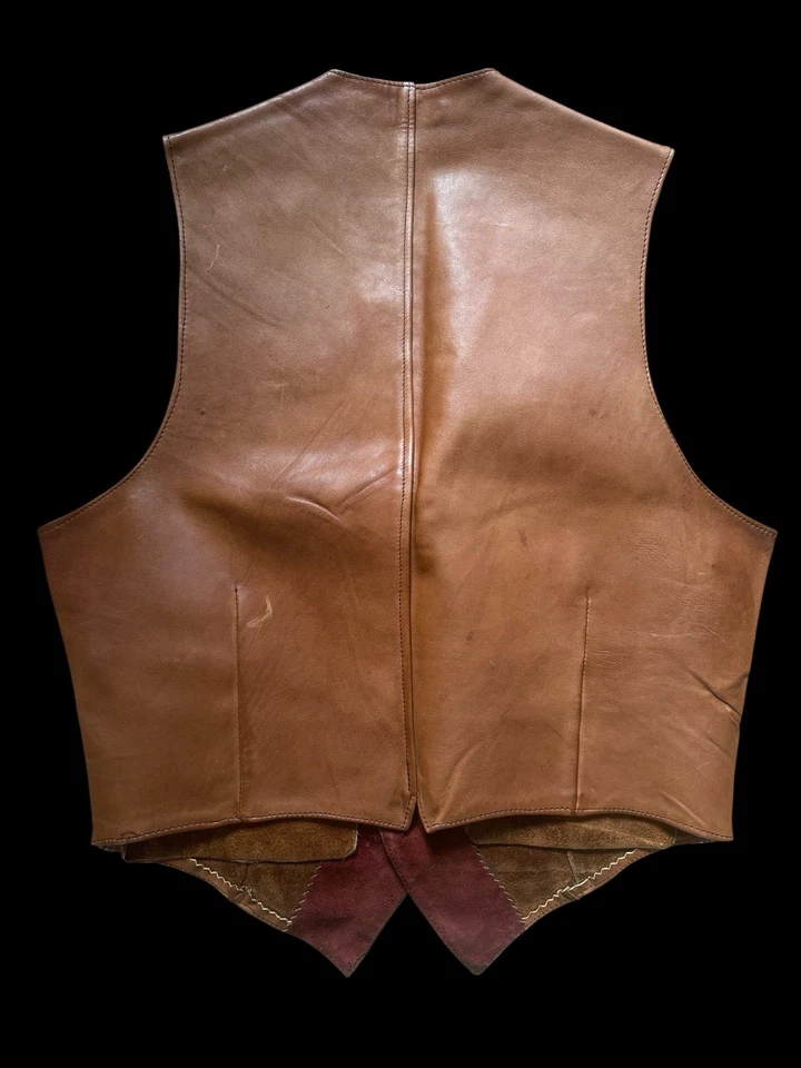 Vintage 1960s Genuine Leather Vest Gorgeous Brown Western Waistcoat Bridgewater - Image 2 of 4