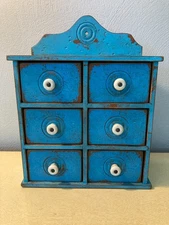 6 Drawer Vintage Spice Cabinet/Cupboard/Chest/Apothecary-Blue Paint-Wall Box