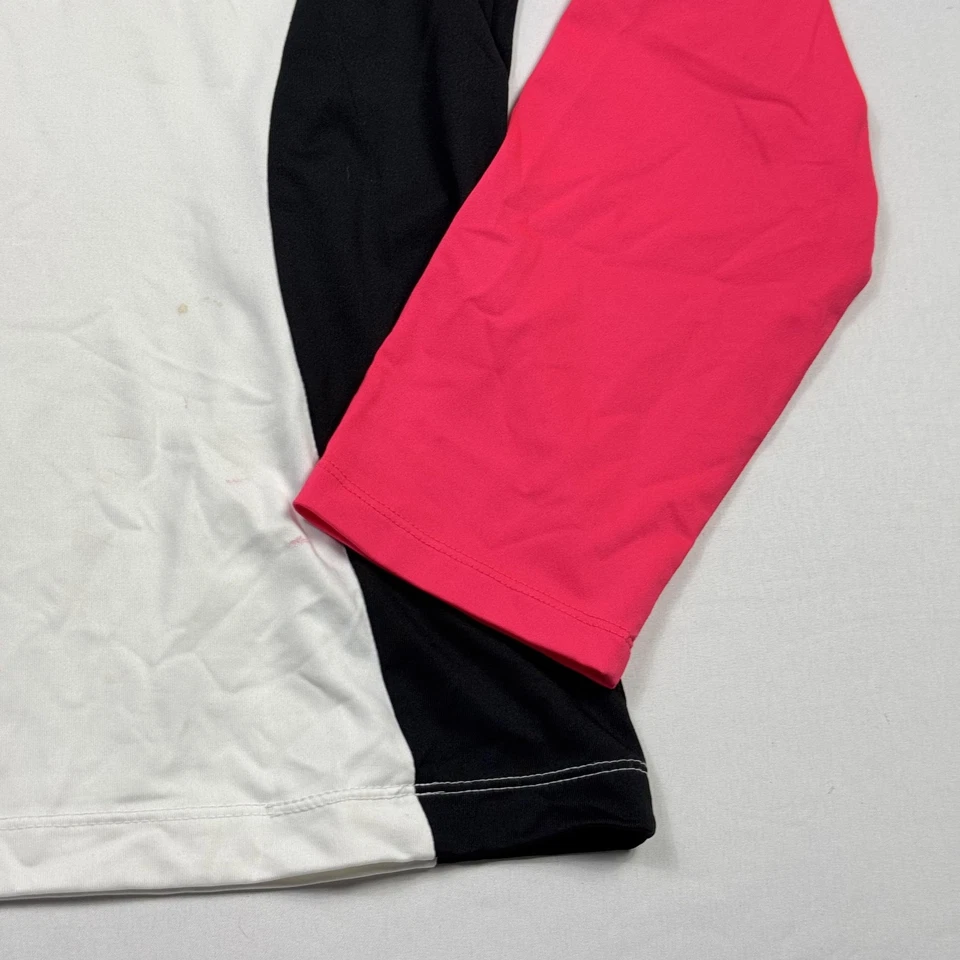 Pullover Cola Mujer Grande Blanco Rosa Cuarto Cremallera Manga Larga Golf Colorblock Foto 3 de 4