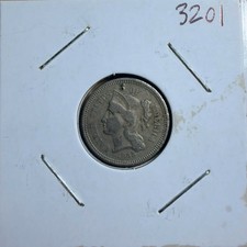 1865 Three Cent Nickel - Great Details - Holed -  As Shown! (#3201)