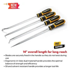 4Pc Heavy Duty Long Hook & Pick Set for Pulling Car Auto Oil Seal/O-Ring Gasket