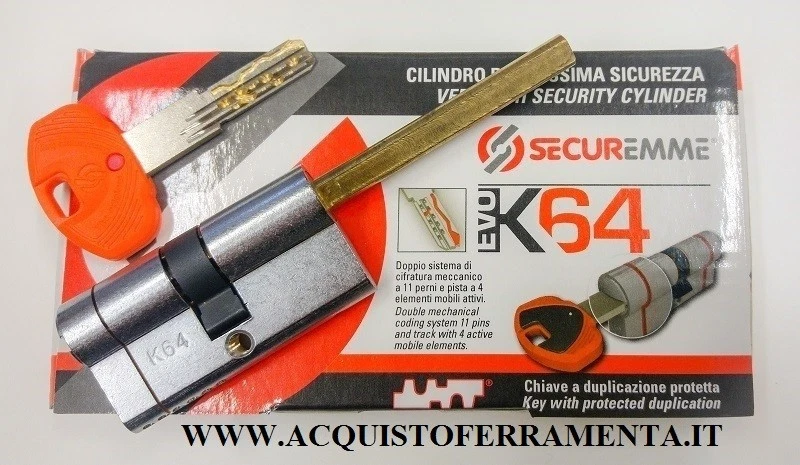 CILINDRO SECUREMME EVO K64 + CODOLO X POMOLO 5 CHIAVI + 1 CH. SERVIZIO
