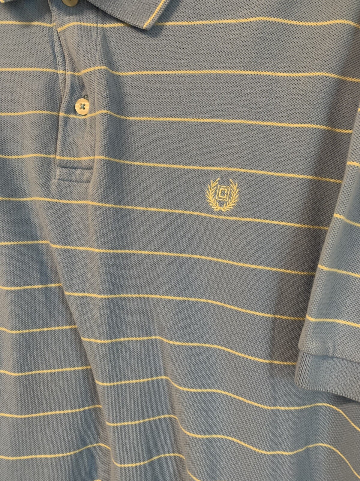 mens-striped-blue-button-up-polo-shirt-chaps-collared-short-sleeve-size