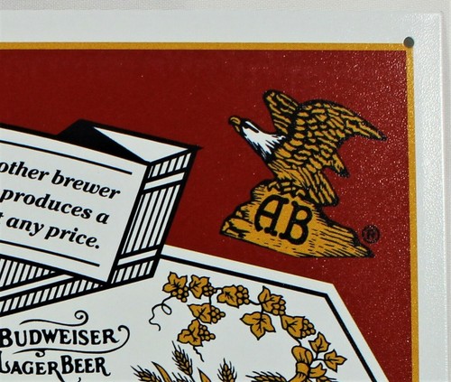 Letrero de metal Budweiser Label Anheuser Busch Cervecería Logotipo Nueva Cerveza Repro Breweriana - Imagen 4 de 5