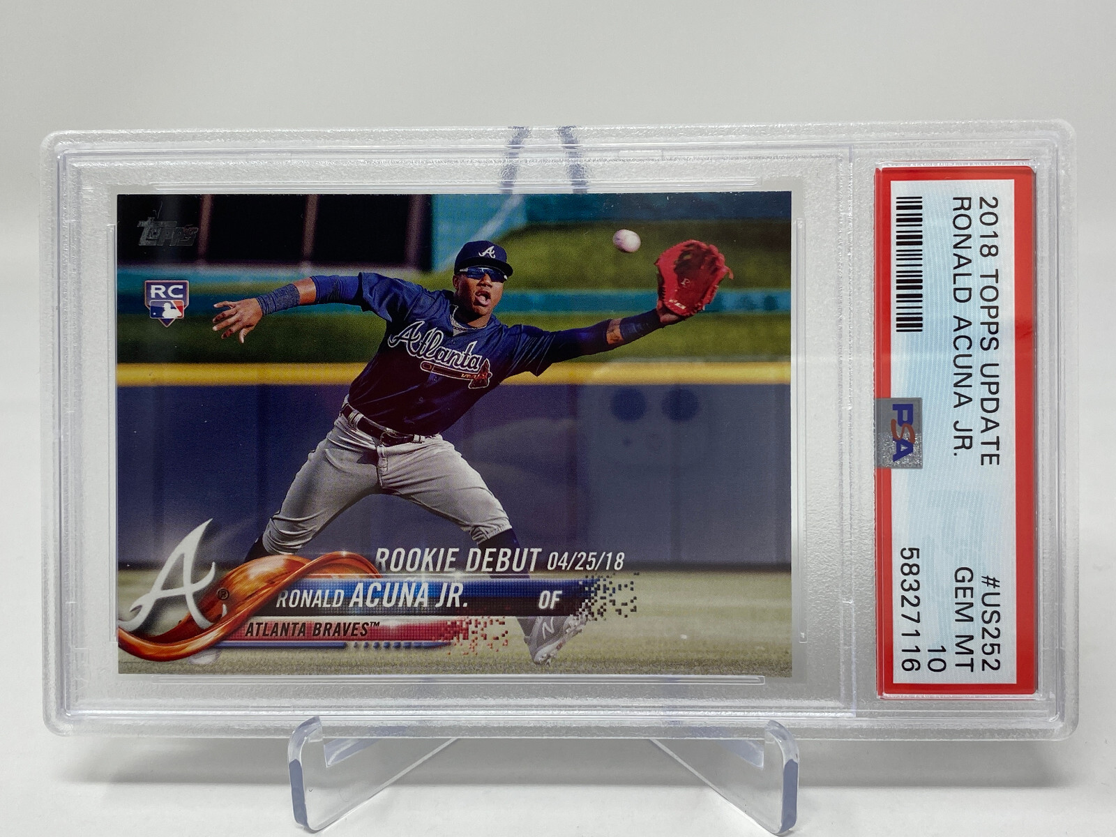 2018 Topps  Update #US252 Ronald Acuna Jr.  PSA 10 Rookie Card RC view 5