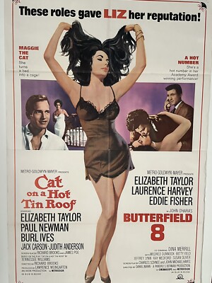 Cat on a Hot Tin Roof/Butterfield 8 - 1966 Folded Movie Poster Elizabeth Taylor