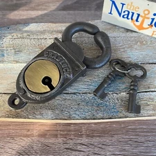 4.75" Iron Crab Lock and Keys - Vintage Antique Style Padlock - Heavy Duty