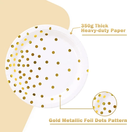 White and Gold Party Supplies, Gold Dot Paper Dessert Plates (50-Count) - Bild 4 von 8