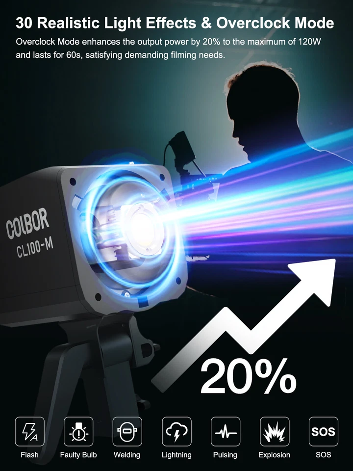 Luz de video LED continua Colbor CL100M 100W 5600K CRI 97 para estudio de video Foto 3 de 4