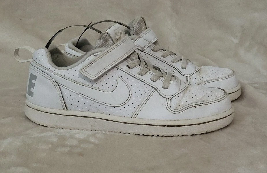 Nike Court Borough Low 2 Boys White Leather Perforated Trainers UK