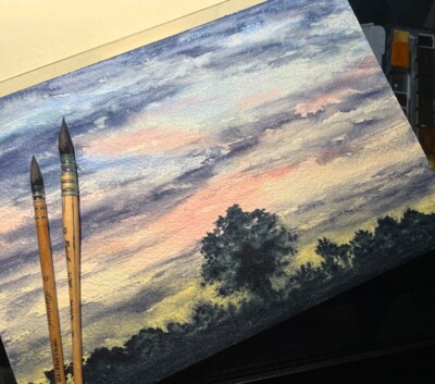 Aquarell Gemälde Himmel über Badenbaden Kunst Original 18 cm x 26 cm
