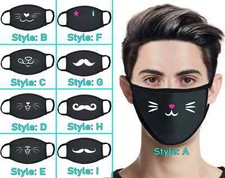 1 Piece CUTE Kitty Cat, Mustache Cartoon Anime Washable Face Mask Adult Kid Baby