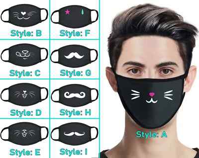 1 Piece CUTE Kitty Cat, Mustache Cartoon Anime Washable Face Mask Adult Kid Baby