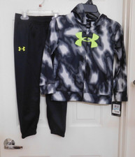 NWT 2pc Under Armour Black Gray Zip Front Coat  Pants Tracksuit sz 5
