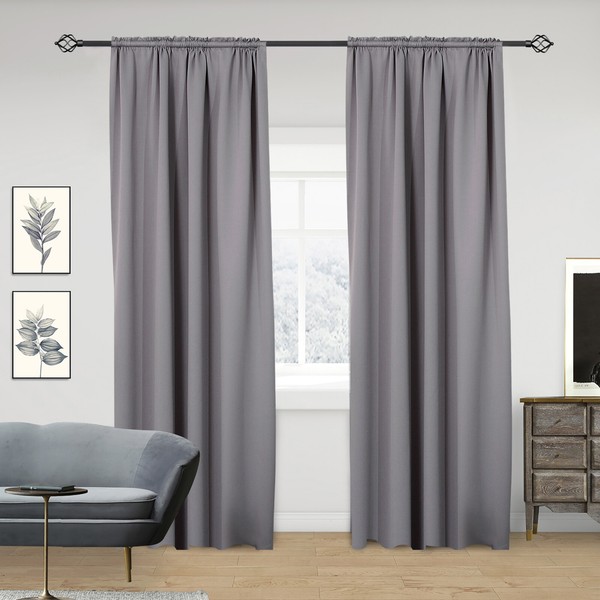 2X Thermovorhang KräUselband Gardinen Verdunkelung Blickdicht Grau 245X135 Cm-image