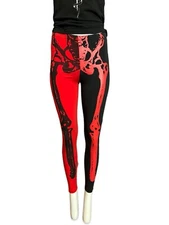 Iron Fist Athletic Black and Red Skeleton Goth Punk Rave Gym Workout Leggings