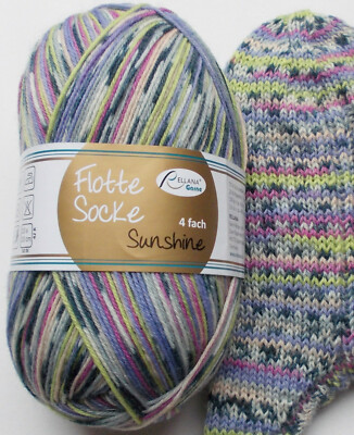 85,00  /kg - Sockenwolle 100g, rosa-lila-gelb, 4-fach, Rellana (Sunshine1922)