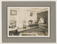 Antique Mounted Photo Room Interior Edwardian Style Rugs Drapes Furniture Plants