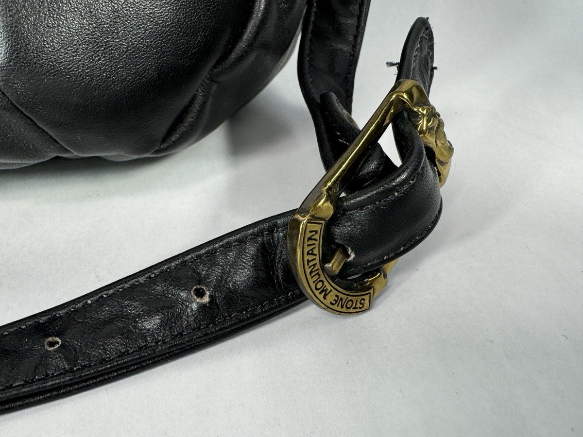 Stone Mountain Black Leather Zip Close Pockets Small Shoulder Bag