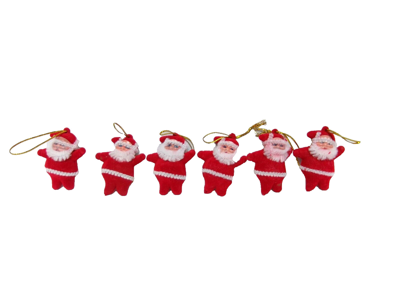 Set/6 - Delightful Red Velvet Mini Vintage-Style Santa Christmas Ornaments -NEW