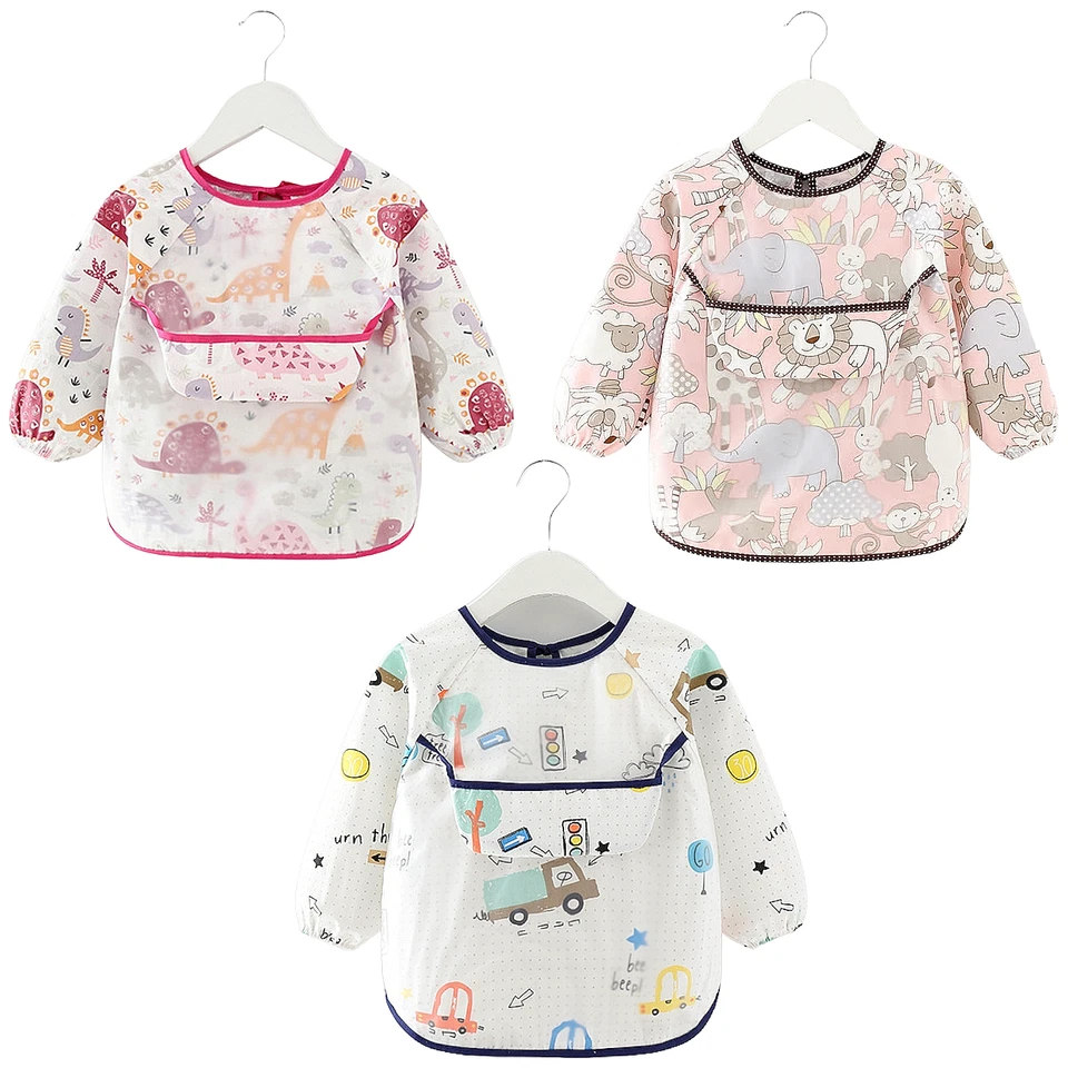 Paquete de 3 baberos impermeables de manga larga para bebé - estampado de safari para niños pequeños 6-24 M Foto 3 de 4