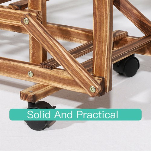 5Tier Rolling Flower Rack Wood Plant Stand Casters 10 Pots Bonsai