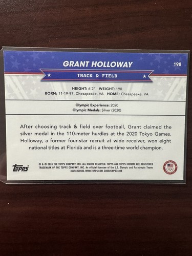2024 Topps Chrome U.S. Olympic #198 Grant Holloway Track & Field - Picture 2 of 2
