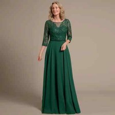Chiffon Green Mother of The Bride Dress Scoop Neck 3/4 Sleeves Sequins Appliques